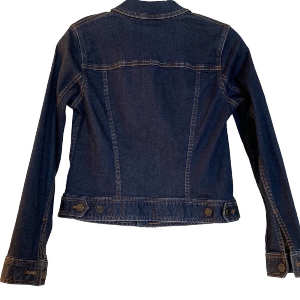 Talbots Jean denim jacket front pockets metal buttons banded bottom size P
C b - Picture 3 of 15